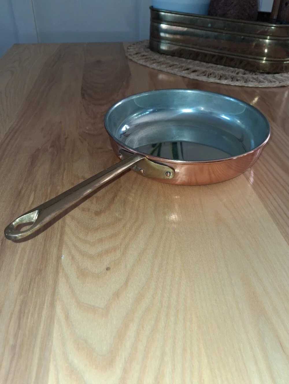 Copral Cooper / Brass Pan 7inch French Kitchen/Heirloom Cookware/Vintage